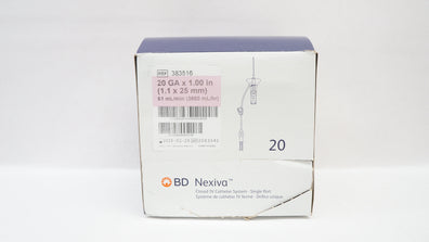 BD 383516 Nexiva Clodsed IV Cath. System 20GA x 1.00inch -61mL/min (x)-Box of 20